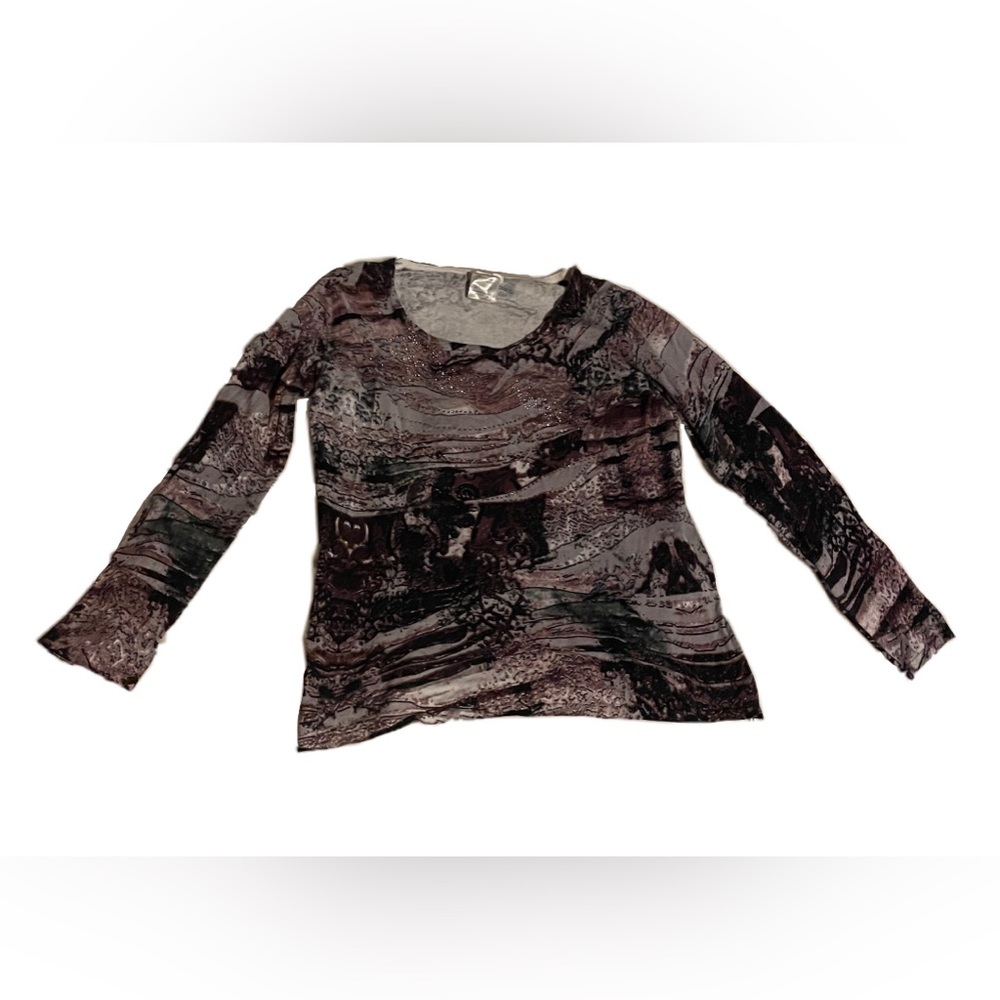 Chagall Y2k Medium Purple/Black/Gray Patterned Long Sleeve with Rhinestones